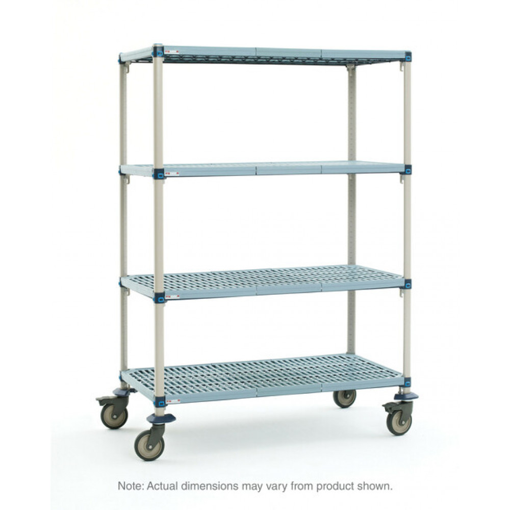 MetroMax Q 4-Shelf Industrial Plastic Shelving Mobile Cart, Open Grid Shelves